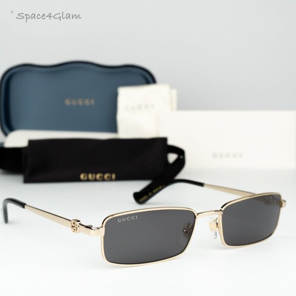 Gucci Women Sunglasses Gold Grey Rectangle GG1600S 001 BRAND NEW main image 5
